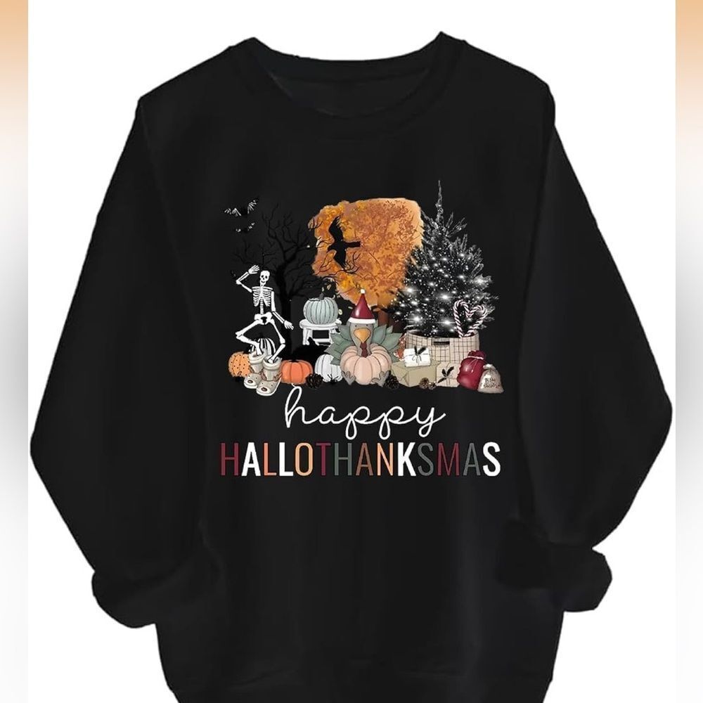 NWOT‎ Size LRG Happy Hallothanksmas Sweatshirt Hallothanksmas